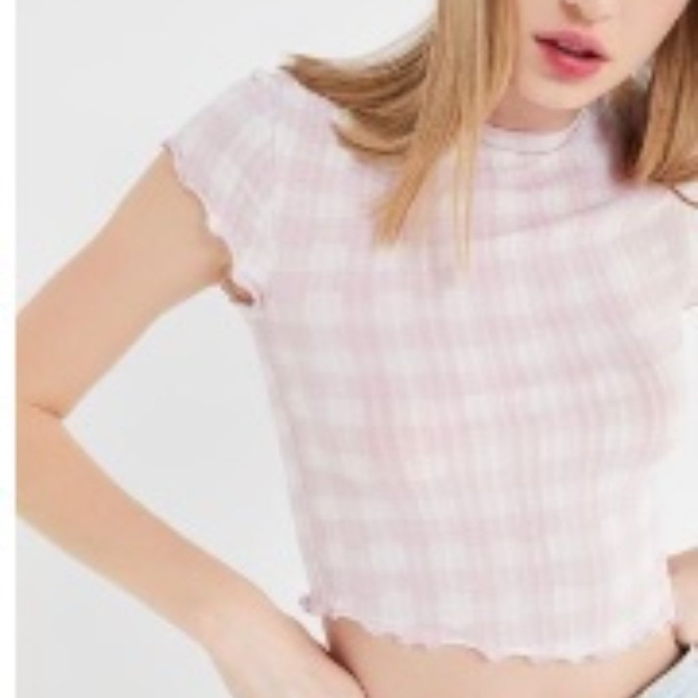 Urban Outfitters Pink and White Checkered Crop Top